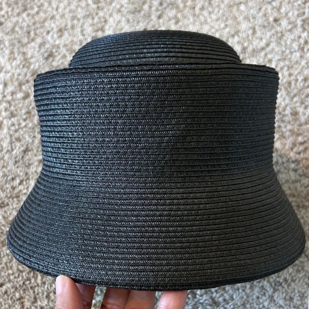 Vintage Black Woven Cloche Hat Women Tiered Crown‎ Sun Church Dress Hat